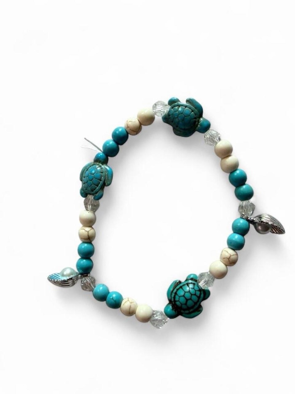 Handmade Turquoise Turtle Beach Stretch Anklet | Summer Ocean Boho Jewelry